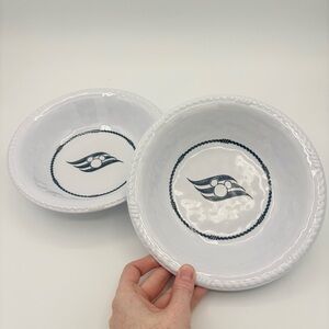 Disney Cruise Line DCL White Blue 8" Melamine Cereal Bowl Mickey Mouse SET OF 2